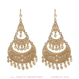 BOBIJOO JEWELRY - Modèle Flamenco Boucles d'oreilles Gitane Savoyardes Longues Pendantes Femme Plaqué Doré Or, Brass