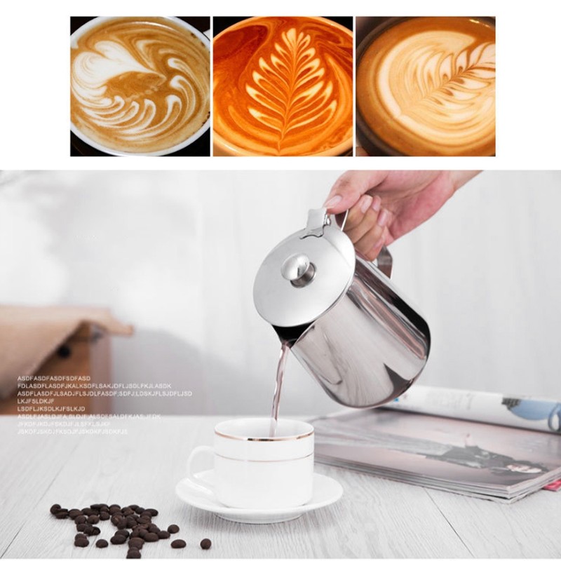 1000ml Stainless Steel Coffee Milk Frothing Cup with Lid for