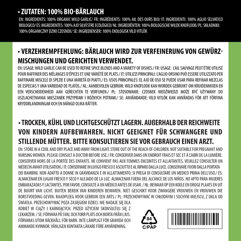 Organic wild garlic (125g, 4.4oz), organic wild garlic leaves, wild