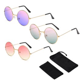 FFDHWU 3 Pieces of Sunglasses, Comes with 1 Piece of Glasses Cloth and 1 Piece of Glasses Bag, Fashionable Round Sunglasses, Gradient Sunglasses, Party Glasses, Clothing Accessories