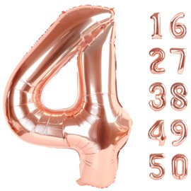 Rose Gold Number 4 Baiioons 40 Inch Number Balloons Giant Jumbo 14 24 Foil Mylar Helium Number Digital Champagne Gold Birthday 40 Birthday Party Anniversary Events Party Decorations