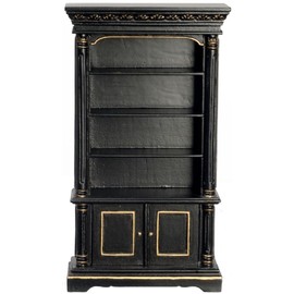 Melody Jane Dolls House Black & Gold Bookcase Cabinet JBM Miniature Study Furniture 1:12