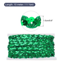 sourcing map 11 Yard Sequins Beaded Lace Trim 0.6 Inch Wave Sequin Braid Trim Strip Paillette Sequins Ribbon Trim for Crafts, Embellishments, DIY Sewing Costume Green