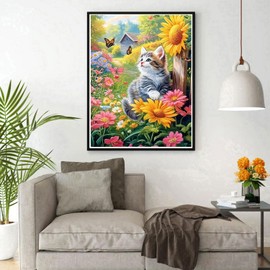 DPHERO Kitten Diamond Painting Kits for Beginners Adults,5D DIY Sunflowers Diamond Art Kits,Round Full Drill Butterflies Gem Art Crafts,DIY Cat Painting by Numbers for Home Wall Decor 12x16 inch