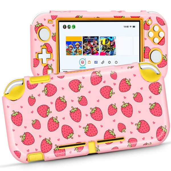 Phonebliss Cute Strawberry for Nintendo Switch Lite Case Girls Protector Accessories Cases Kawaii Cartoon Girly Skin Shell Dockable Cover for Switch Lite 2019