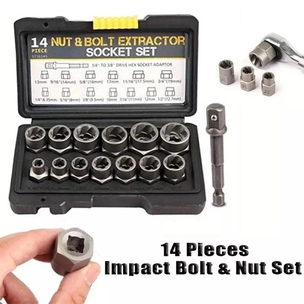 JIN 14PC 3/8" Drive Impact Bolt Extractor Set Nut Remover