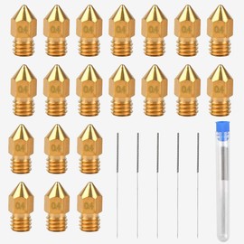 20pcs 0.4mm 3D Printer Nozzles MK8 Extruder Nozzle with 5pcs Nozzle Cleaning Needles, 3D Printer Brass Nozzle for Makerbot Creality CR-10 Ender 3 Ender 3 pro Ender 3 v2 etc
