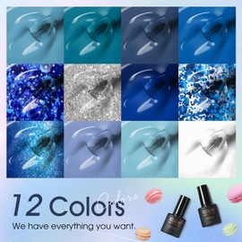 ROSALIND Blue Gel Nail Polish Set, 12 Colors Blue Shades Gel Polish Soak Off Aquarius Winter Gel Polish Set for Nail Art Gift