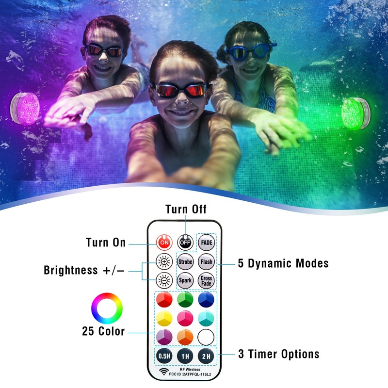 Rechargeable Submersible Pool Lights with Remote, Waterproof Underwater Charging Battery
