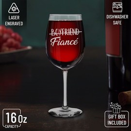 shop4ever® Boyfriend to Fiance & Girlfriend to Fiancee Couples Gift Set of 2 Engraved Stemmed Wine Glasses His & Hers Engagement Gift