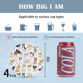 Drink Coasters Set of 4,Dog Cute Dogs Animal Coasters for Drinks Ceramic Coasters with Cork Bottom for Kinds of Mugs and Cups,Home Decor,4''