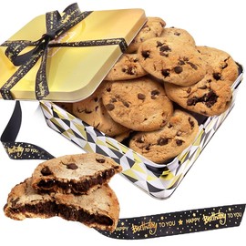 Happy Birthday Cookies Chocolate Chip Gift Basket Tin 1.5 LBS Box INDIVIDUALLY WRAPPED Food Gift for Men Women Gourmet Kosher