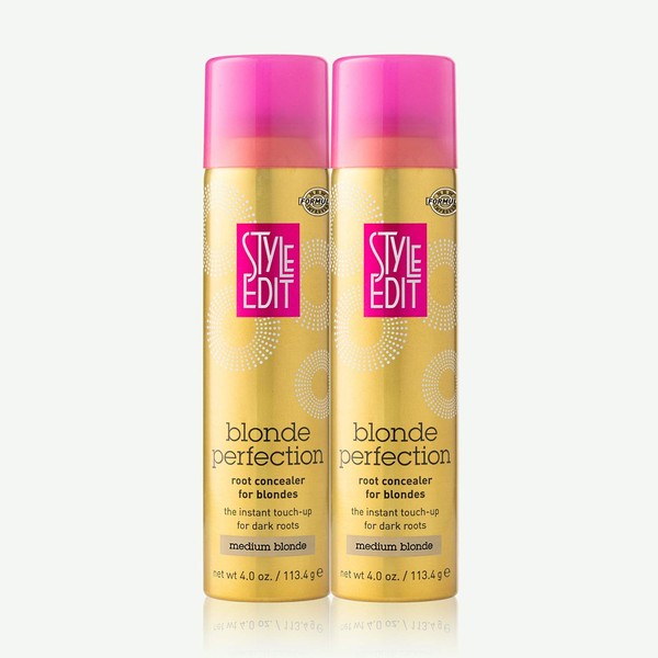Style Edit MEDIUM BLONDE Root Concealer Touch Up Spray Instantly Covers Greys And Dark Roots - Professional Salon Quality Blonde Perfection Grays Cover Up Hair Products for Women 4 Ounce (Pack of 2)