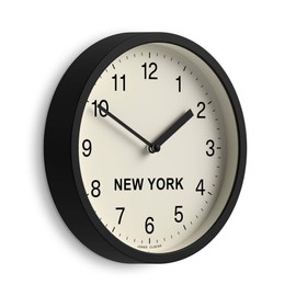 JONES CLOCKS® New York Time Zone Wall Clock | Small Modern Round Clock | 8 inch | Black | Easy to Read Numbers | Ideal for Kitchens, Home Offices and Shared workspaces