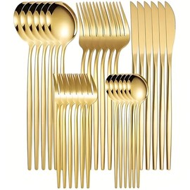Juego de Cubertería de Acero Inoxidable 30 Piezas - Grado Alimenticio para 6 Personas, con Cuchillo Normal, 2 Tenedores y 2 Cucharas para Lavavajillas