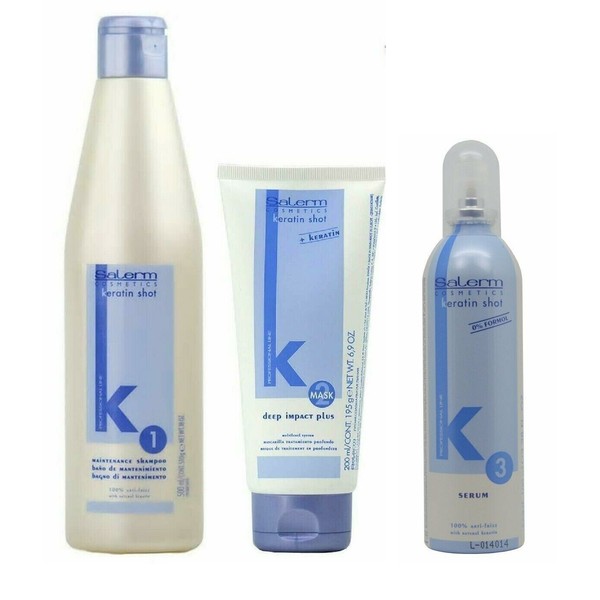 Salerm Keratin Shot Shampoo & Deep Impact Plus Conditioner Mask & Serum (3Combo)