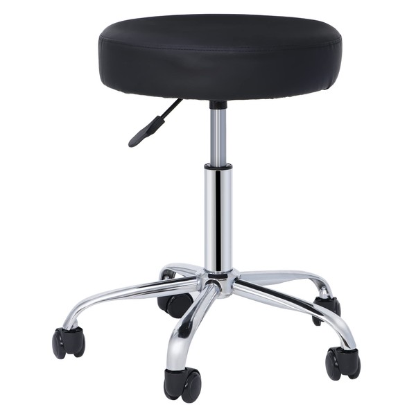 Nouva Rolling Stool Chair with Wheels Height Adjustable Hydraulic Swivel Stools Round PU Leather Stools Workbench Stool Desk Stool Beauty Massage Tattoo Home Office Bar Black