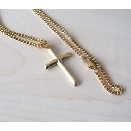 14K Gold Chain Cross Pendant Necklace for Men, Women 14ct w/real strong Solid Clasp Miami Cuban Link style Beveled Edges (22)