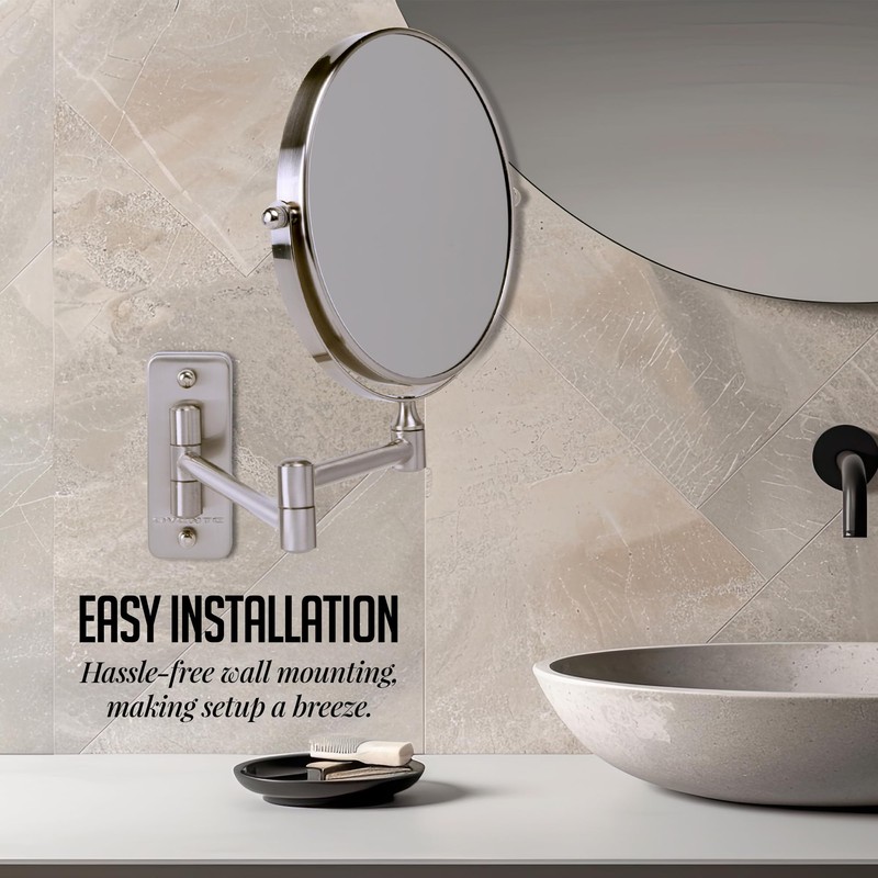 OVENTE 7" Wall Mounted Makeup Mirror with 1X/10X Magnification, Double