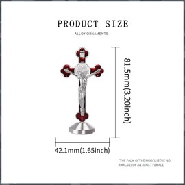 2Pcs 3 Inch Alloy Enamel Saint Benedict Standing Crucifix Luminous Glow in The Dark Crucifix Wall Cross with Sticker on bottom to stick on Table Top,Car or Home Alter