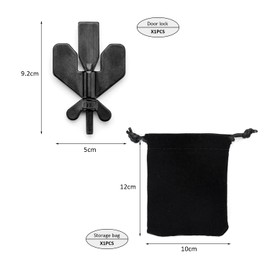 1pcs Portable Door Stopper and 1pcs Black Storage Bag, Stainless Steel Travel Lock, Anti-Theft, No Drilling Needed, Safety Privacy Lock, Suitable for Hotel, Home Door Lock (Black)