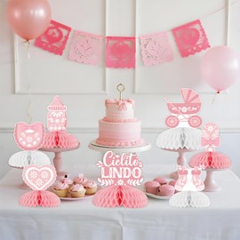Cielito Lindo Party Decoration Pink, 8pcs Cielito Lindo Talavera Papel Picado Table Honeycomb Centerpiece Double-Sided Printing for Girl Fiesta Mexican Baby Shower Decoration