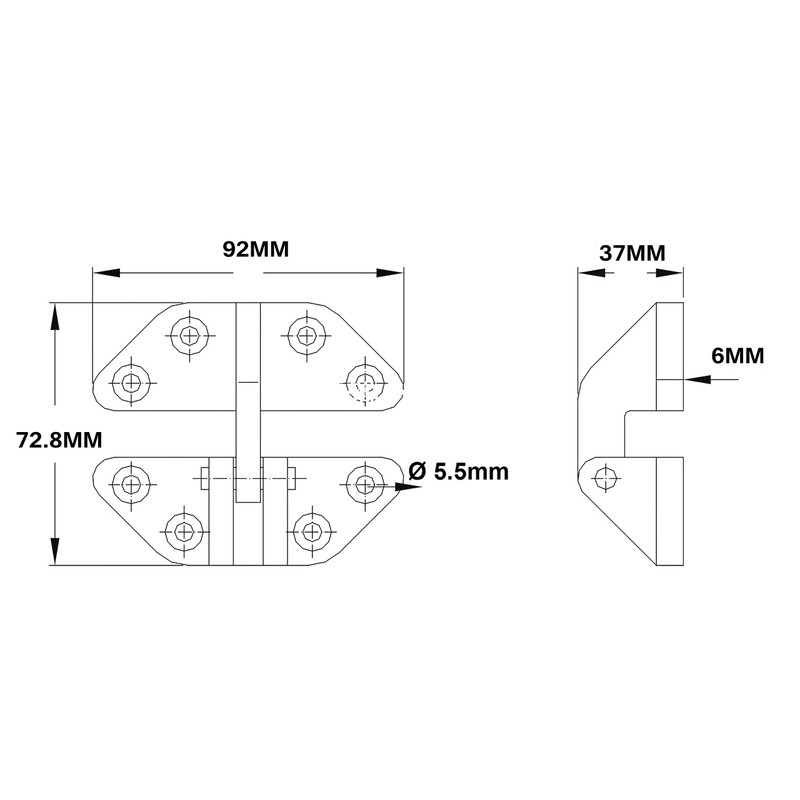 Long Reach Stainless Hatch Hinge, Heavy Duty Marine Grade 316