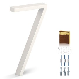 YIPLED 5 Inch House Numbers for Outside, Metal Address Number 7- Modern Design, Weather-Resistant White Crystal Powder Coated Finish, Stain Resistant No Paint Peeling (White)