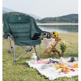 Nice C Camping Chairs, Oversized XL Padded Camping Chair, Outdoor Chair, Lawn Chairs, Lounge Chair, Wide&Thick, Heavy Duty 400lb, Carry Bag, Cupholder & Cooler (Two Green)