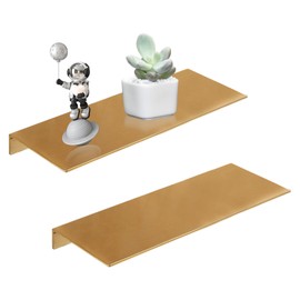 Zfseyuh Wandregal Gold Metall Wandregal mit Schrauben 2 Stück Aluminium Wand Wandbord Schweberegal Klein für Badezimmer,Schlafzimmer,Küche,Dekos Bilderrahmen