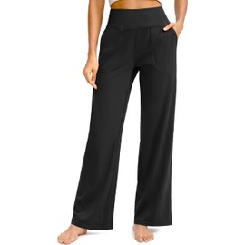 Soothfeel Wide Leg Pants for Women Petite/Regular/Tall High Waist Stretch Yoga Work Dress Lounge Sweatpants with Pockets 30"(Black, XL)