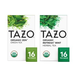 TAZO Tea Bags, Regenerative Organic: Refresh Mint Herbal Tea, & Zen Green Tea 16 CT (1ea) (Variety Pack)