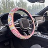Handmade Crochet Pink Fower Granny Square Car Steering Wheel Covers