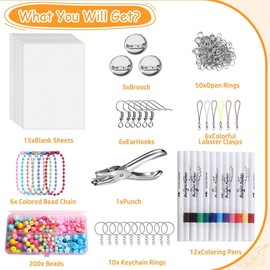 Altdeovk 309 PCS Shrinky Dink Sheets, A5 Shrinky Dink Keychain Kit, Shrink Dinks Paper Kits for Kids DIY Art Craft with Keychain Earring HairClips Brooch Accessories(7.87x5.70inch)