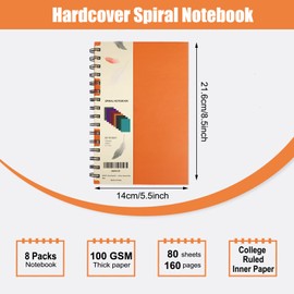 EOOUT 8 Pack Spiral Notebook, Hardcover A5 Notebooks, College Ruled Spiral Journals, Assorted Jewel Tone Colors, 160 Pages, 5.5"x8.5", for Work, School, Gifts