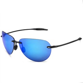 JULI Sports Sunglasses for Men Women Tr90 Rimless Frame for Running Fishing Golf Surf Driving(Blue)