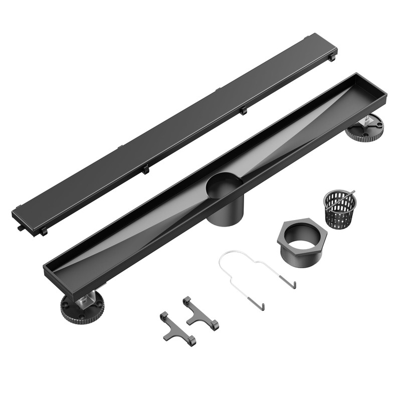 Neodrain 24 in Matte Black Linear Shower Drain- with 2-in-1