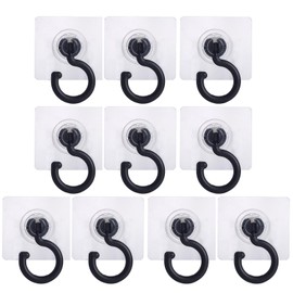 Gripebao 10 Pack Adhesive Ceiling Hooks, Self Adhesive Wall Hooks Heavy Duty, Sticky Hooks for Hanging Towel, No Damage Under Cabinet Kitchen Hooks for Utensils, Stick on Utility Hooks Bathroom, Black