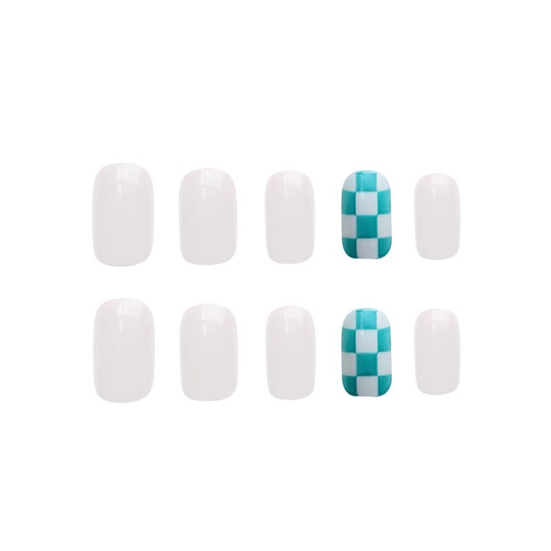 Pack of 24 White Green Plaid Nail Tips, Suitable for