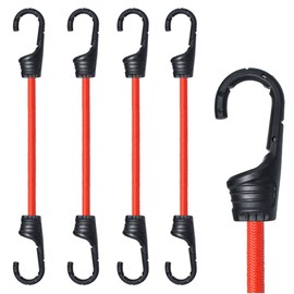 MARRTEUM 12-Inch Bungee Cords with Hooks Red Elastic Rope Straps for Camping, Bike, Folding Wagon, Trunk etc. [4PCS, Plastic-clad Steel Hook]