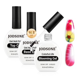 JODSONE 3Pcs 16.5ml Top Coat And Base Coat Set with Blooming Gel No Wipe Top Coat Base Blooming Gel for Spreading Effect Print Nail Painting Need U V Lamp Cured