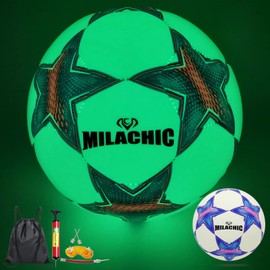 MILACHIC - Balón de fútbol que brilla en la oscuridad, tamaño 4, regalos de fútbol brillantes para adolescentes, hombres, mujeres, entrenamiento de fútbol interior y exterior (con bomba)