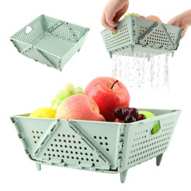Collapsible Colander for Kitchen, Plastic Fruit Strainer Basket, Space-Saving Food Storage Drain Basket with Efficient Holes for Pasta, Vegetables, Berries Food Cleaning(COLOR:Green)