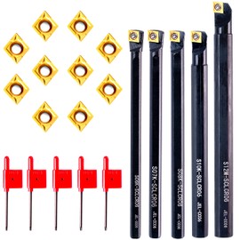 Carbide Lathe Tools -Lath Threading Bit Set 15pcs - 5pcs 1/4”~1/2" S06K/S07K/S08K/S10K/S12M-SCLCR06 Turning Holder Boring Bars / 10pcs Golden Inserts CCMT060204