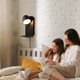 DEC LUCE DECOLUCE LIGHTING Modern LED Plug in Wall Sconce, Dimmable Wireless Wall Light Fixtures with Shelf and USB Port, 6W,600LM, Rotatable Small Reading Wall Lamp for Bedroom Bedside, Black