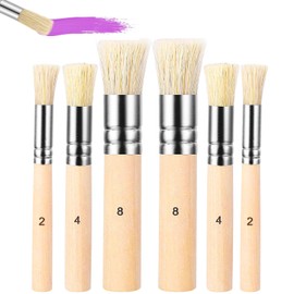 6 Pcs Stencil Brushe Set, Wooden Natural Bristle Paint Brushes, Stipple Brush, Art Painting Bristle Brushe, for Oil Watercolor Painting Card Making DIY Art Crafts Projects, 3 Sizes