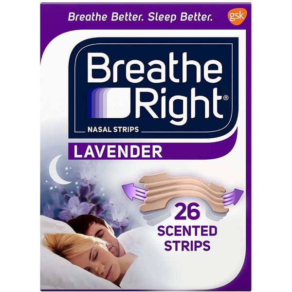 Breathe Right Nasal Strips, Lavender, Nasal Congestion Relief due to Colds & Allergies, Reduces Nasal Snoring caused by Nasal Congestion, Drug-Free, 26 Count