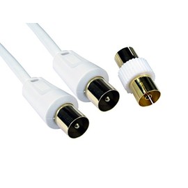 World of Data 10m WHITE Coax Cable - 24k Gold Plated Plugs - Fully Moulded - Shielded (No RFI or EMI) - Male to Female via Included Adapter - Antenna TV Aerial Lead