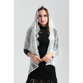 Leimandy Wedding Vintage Floral Lace Scarf Mantilla Veil Catholic Lace Shawl Party Wraps S04 (Ivory)