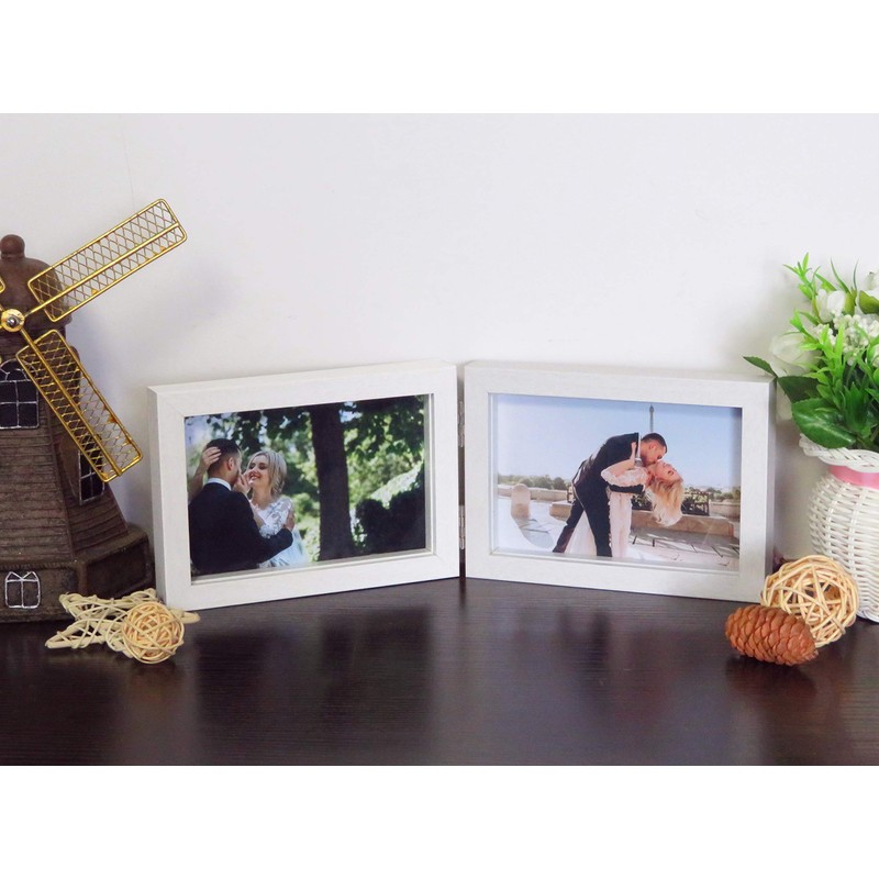 Smiling Art Double Wooden Photo Frame for 2 Photos, Folding